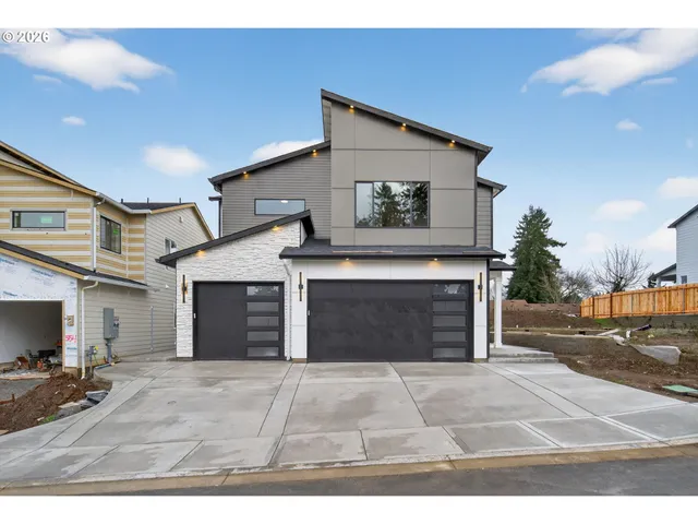 a view of a yard in front of a house with a small yard and potted plants