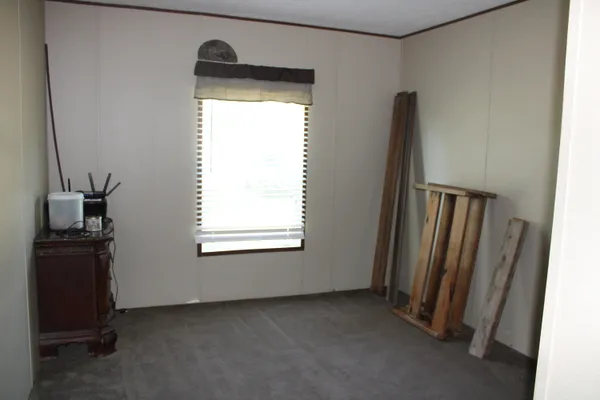 a view of a room with a window
