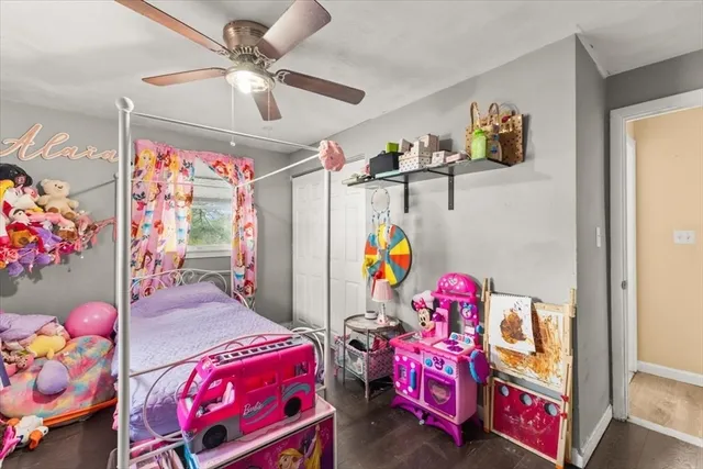 a bedroom with furniture and a bed