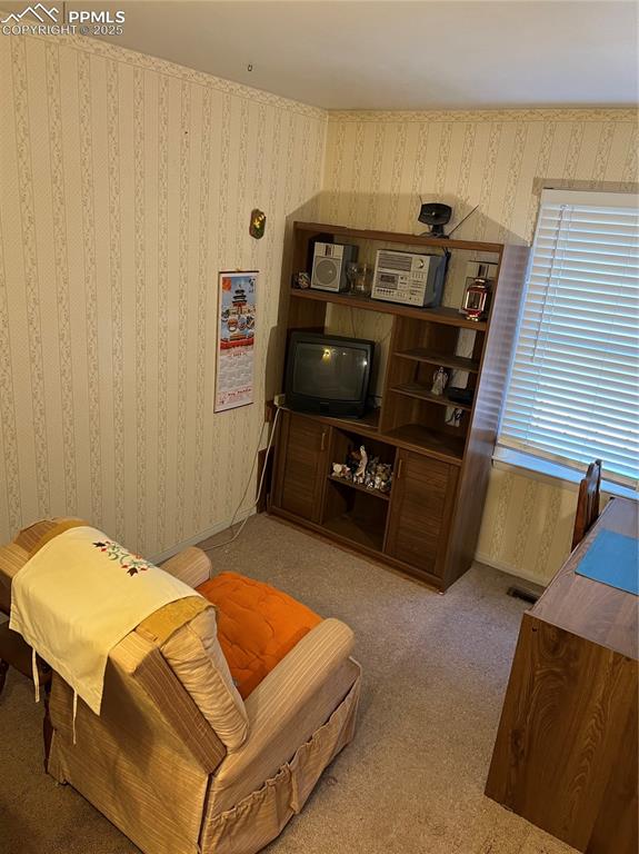 1041 Florence Avenue Colorado Springs, CO 80905 - Photo 18 of 27 Carpeted living room featuring wallpapered walls
