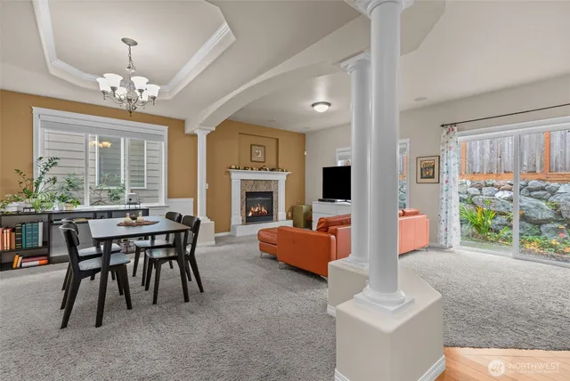 a view of a livingroom with furniture window and outside view