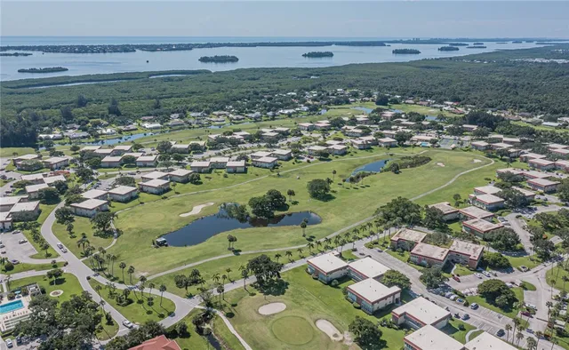a view of a lake with a city