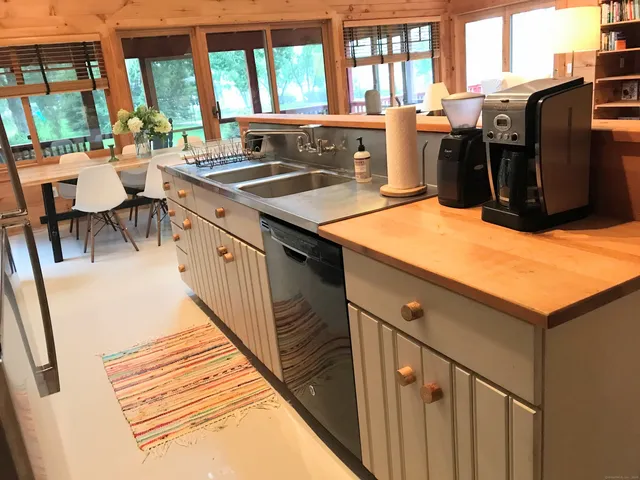 a kitchen with lots of counter top space