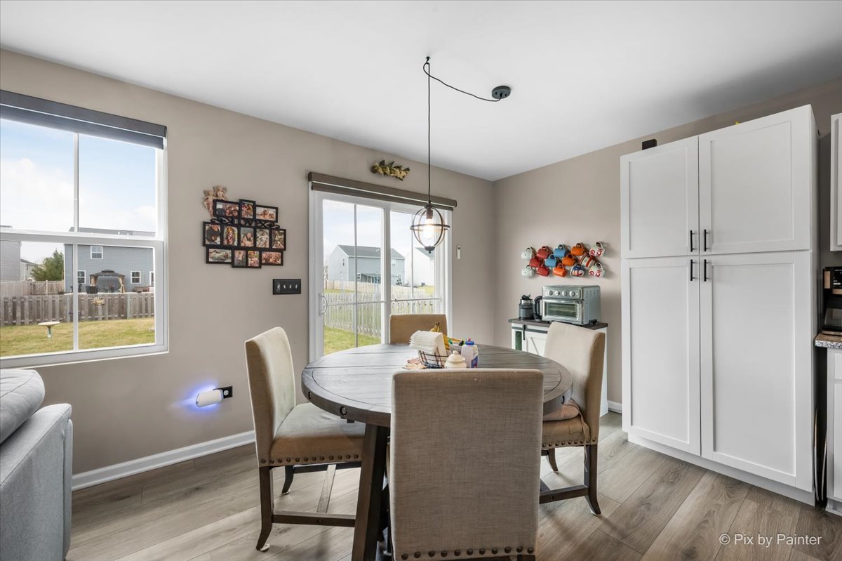205 North Buckeye Street Waterman, IL 60556 - Photo 7 of 34 a dining room with furniture a chandelier and wooden floor