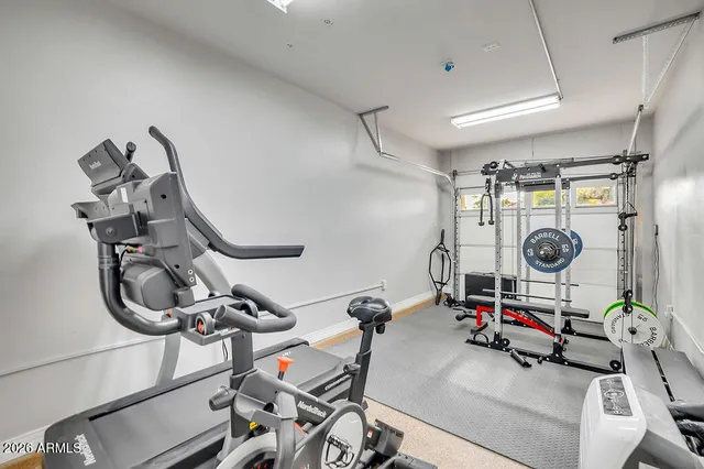 a view of a room with gym equipment