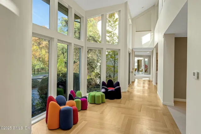 a backyard of a house with seating space