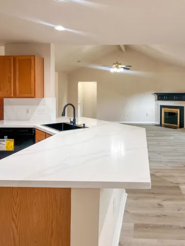 a bathroom with a sink a vanity and a mirror