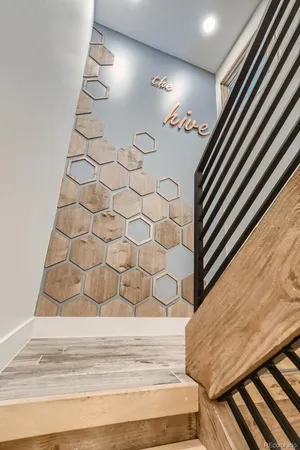 a view of staircase with white walls