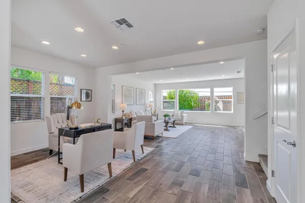 a workspace with furniture and window