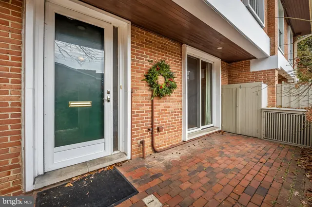 a view of a porch with a door