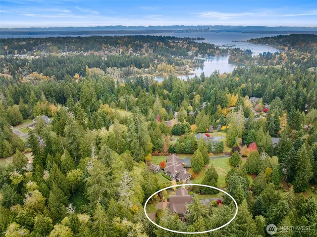 a view of a lake and a yard