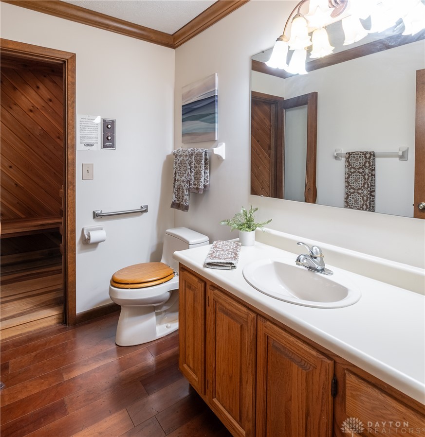 273 North Alpha Bellbrook Road Dayton, OH 45434 - Photo 19 of 43 This bathroom features warm wood accents, a functional vanity, and a private sauna for relaxation.