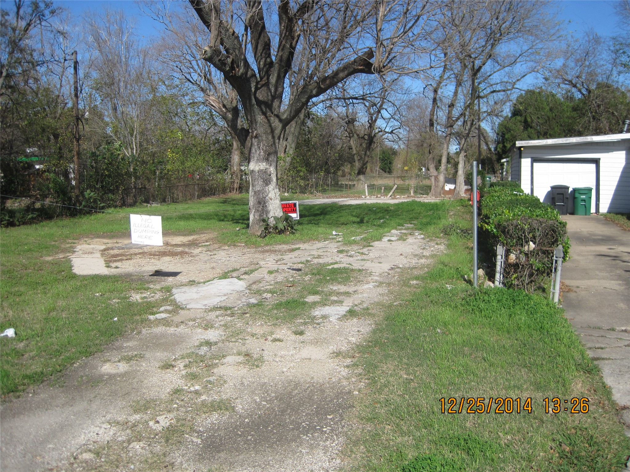 Front view of the vacant lot