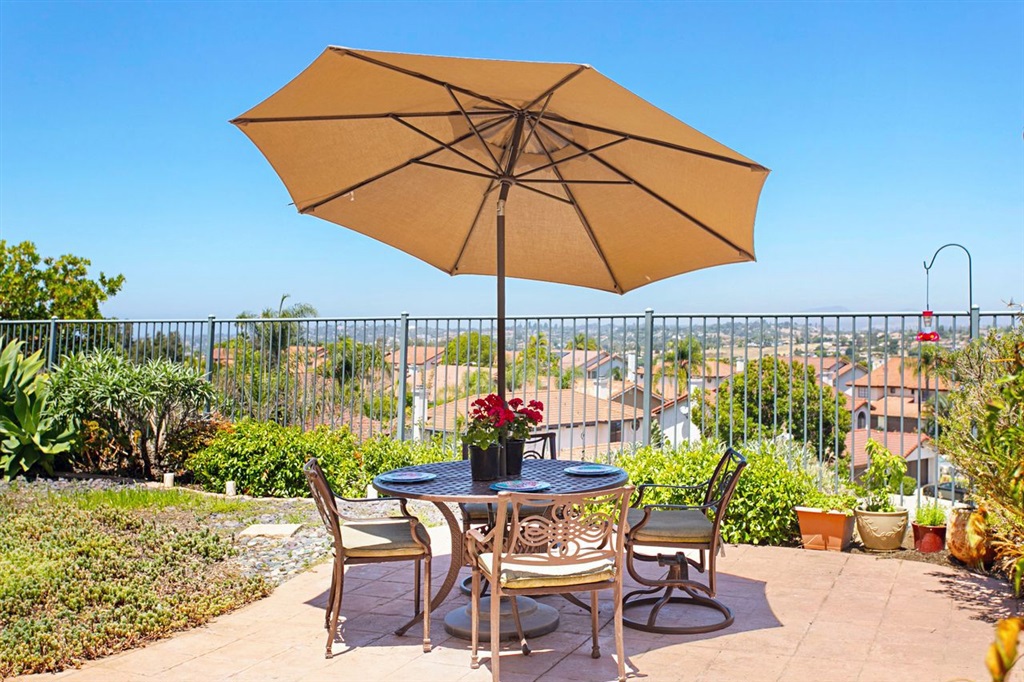 3530 Harwich Drive Carlsbad, CA 92010 - Photo 22 of 25 a view of a patio with a table and chairs under an umbrella