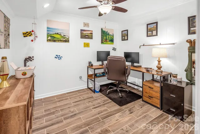 a room with a workspace