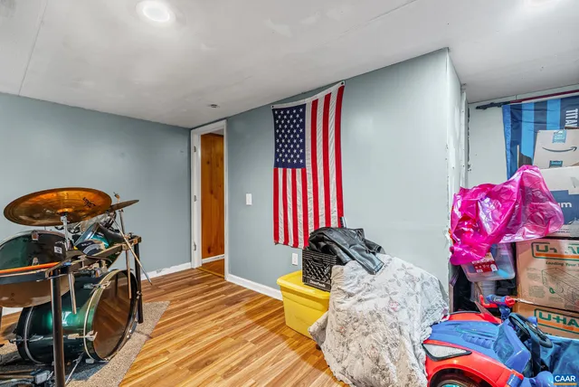 a bedroom with a bed and a closet