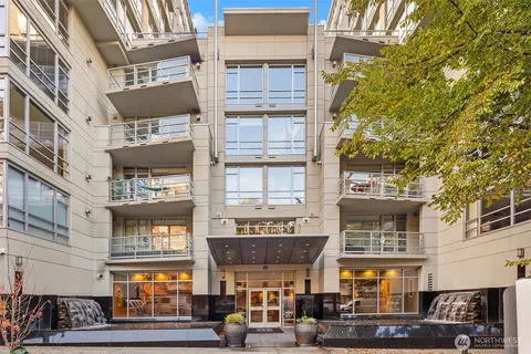 a front view of a multi story building