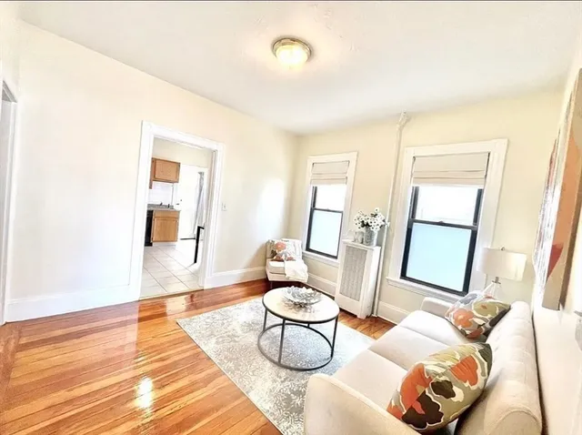 a living room with furniture and a rug
