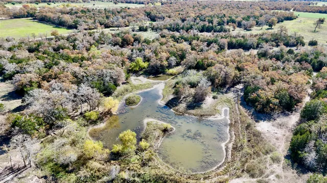 an aerial view of a houses with a lot of trees