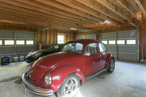 a view of a car in garage