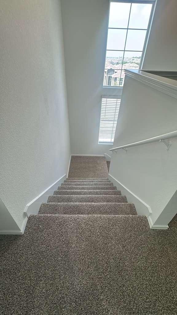 174 Balmorhea Street Kyle, TX 78640 - Photo 15 of 29 Natural light floods this inviting staircase, guiding you with plush carpeting.