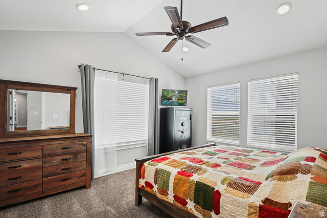 1588 West Rim Rock Drive Stockton, UT 84071 - Photo 17 of 61 Vaulted ceiling featuring a ceiling fan with light fixture and recessed lighting