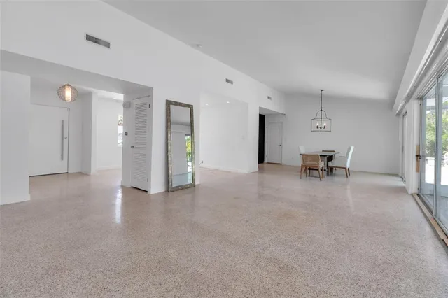 a view of a livingroom with a large window