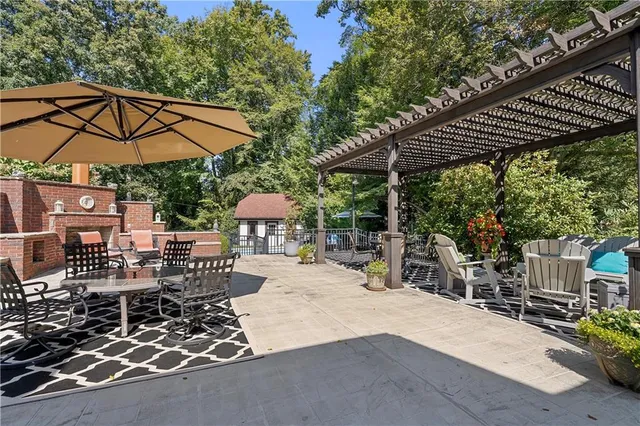 a front view of a house with patio