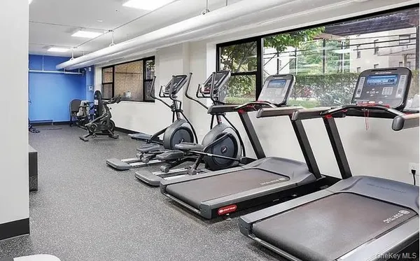 a room with gym equipment