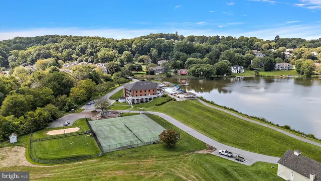 a view of a lake with a city