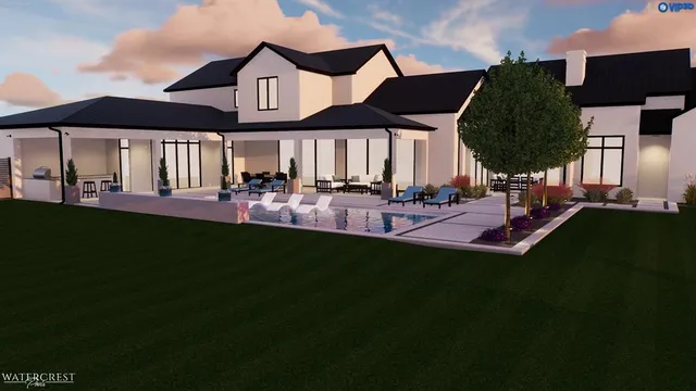 a front view of a house with a garden and yard