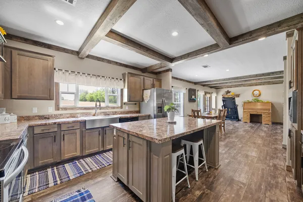 a kitchen with lots of counter top space
