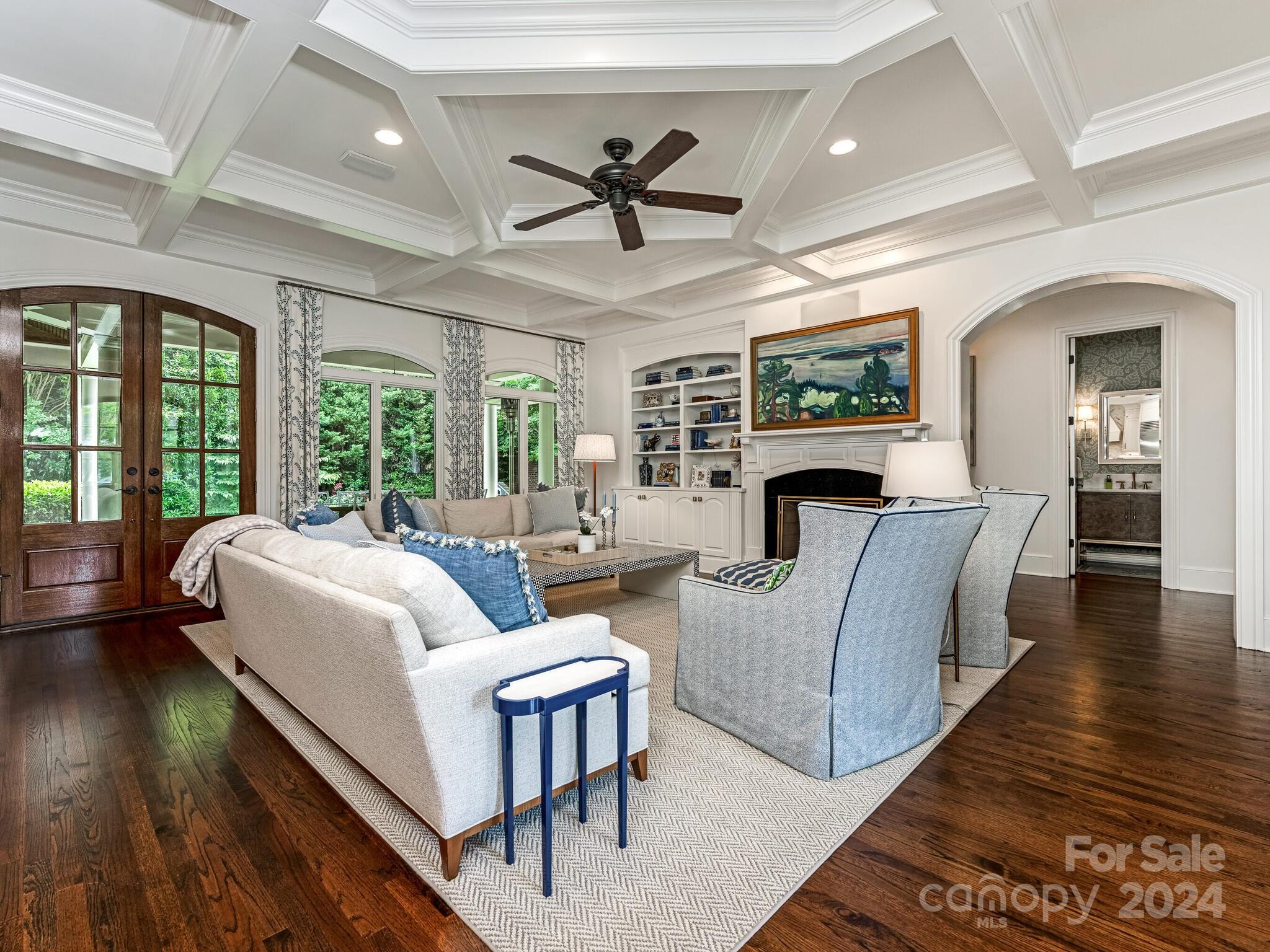 330 South Canterbury Road Charlotte, NC 28211 - Photo 15 of 41 a living room with furniture a fireplace and a floor to ceiling window