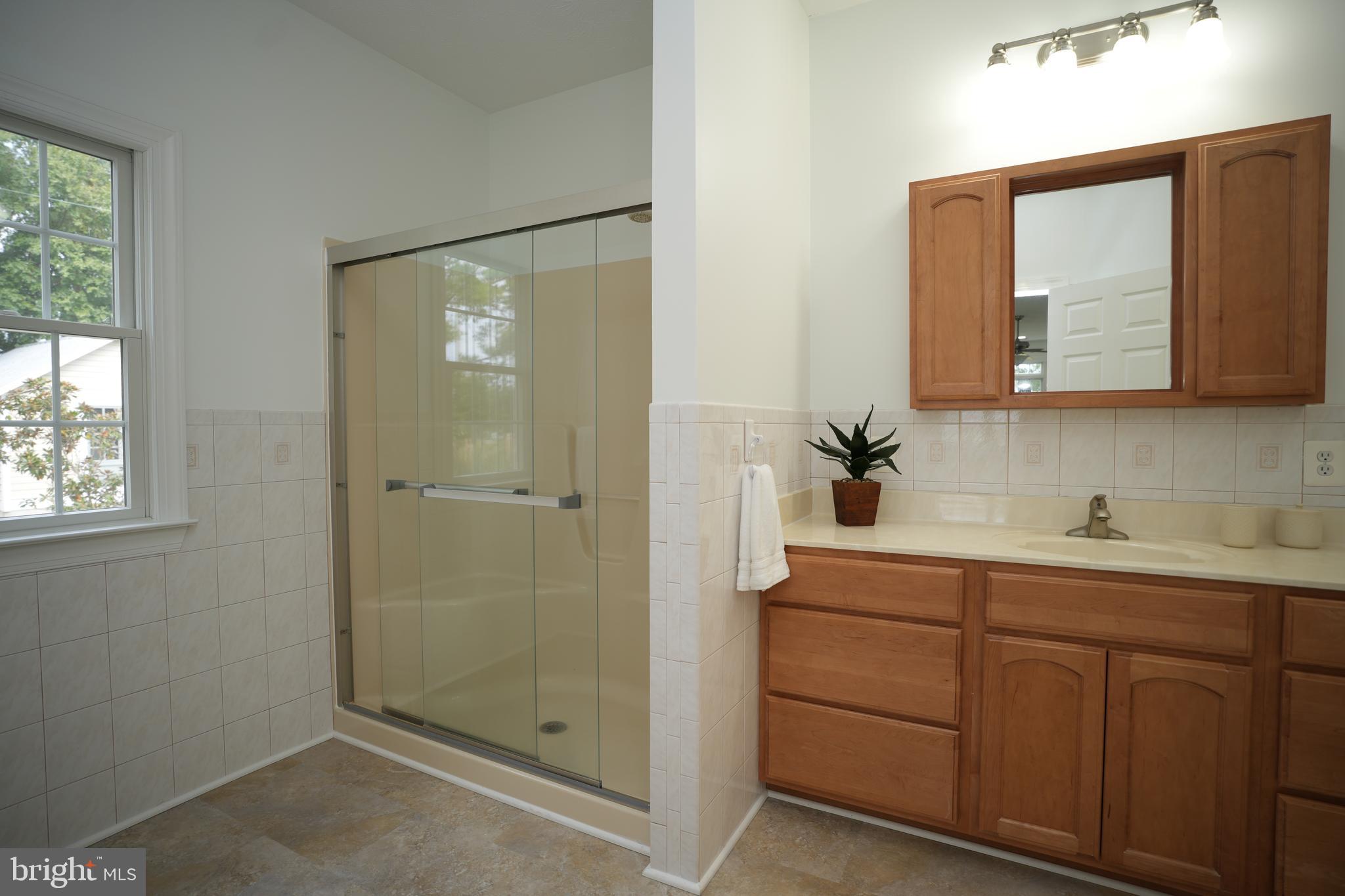 16460 Sayre Point Lane Piney Point, MD 20674 - Photo 31 of 61 a bathroom with a shower sink vanity and mirror