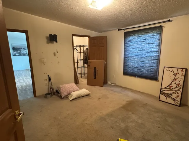 a view of an empty room with closet area