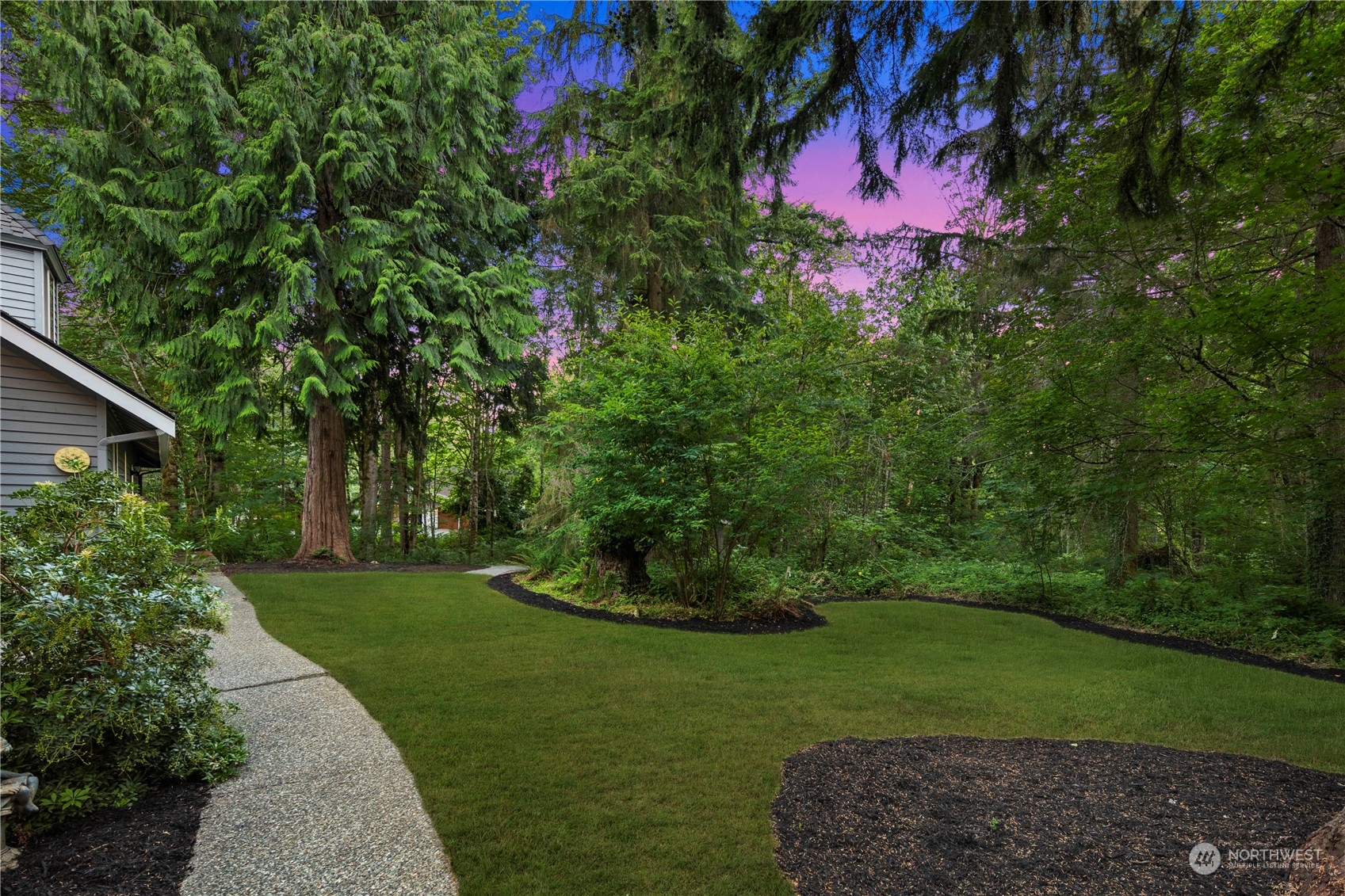 5381 242nd Place Northeast Redmond, WA 98053 - Photo 34 of 40 a view of a yard with plants and large trees