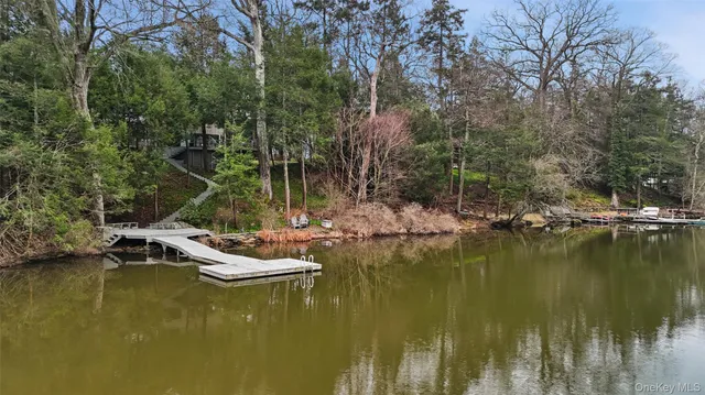 a view of a lake with trees