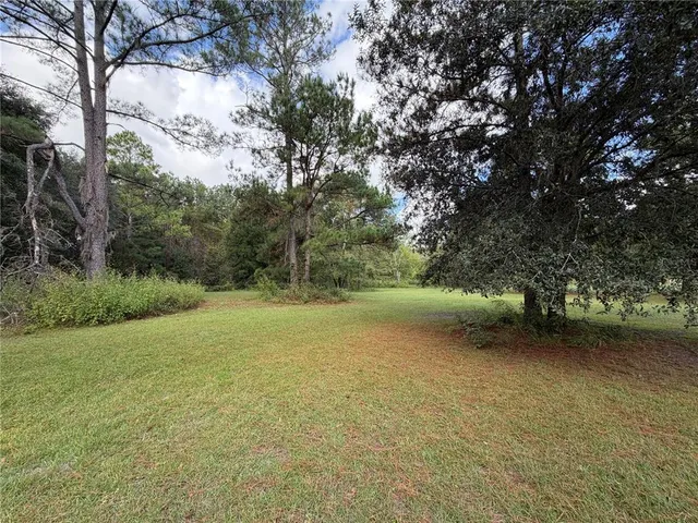 a view of outdoor space with green field and trees