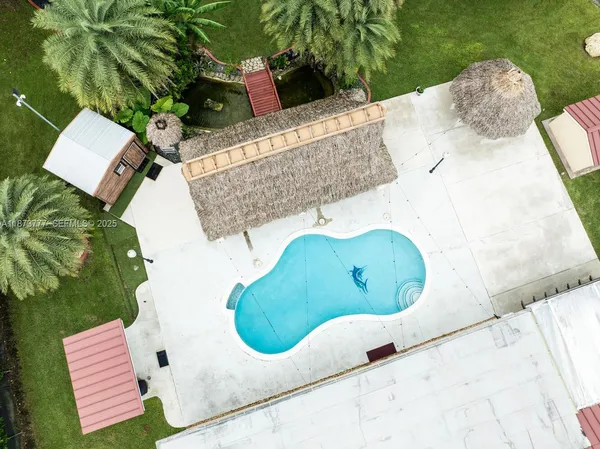 a view of a garden with a slide