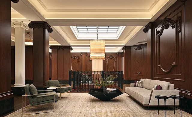 a bedroom with a bed and a painting