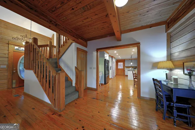 a view of a bench in a garden