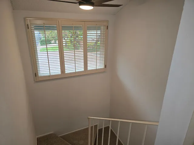 a view of a small space with a window