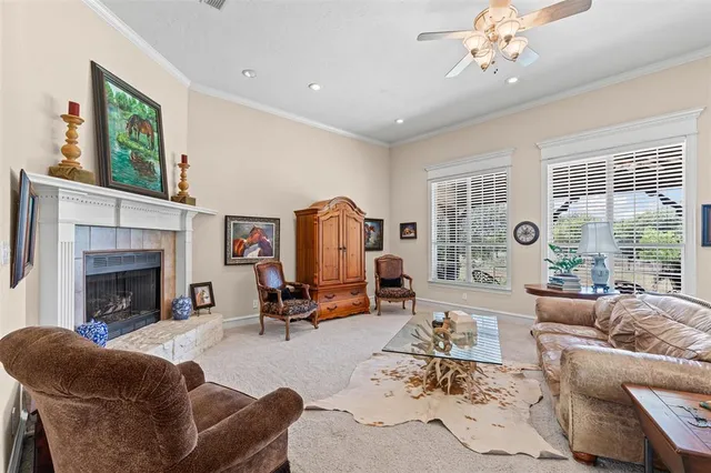a living room with furniture or fireplace and a large window