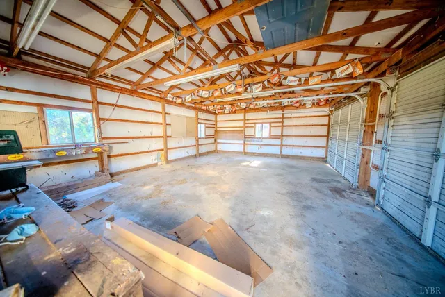 a view of a room with wooden walls