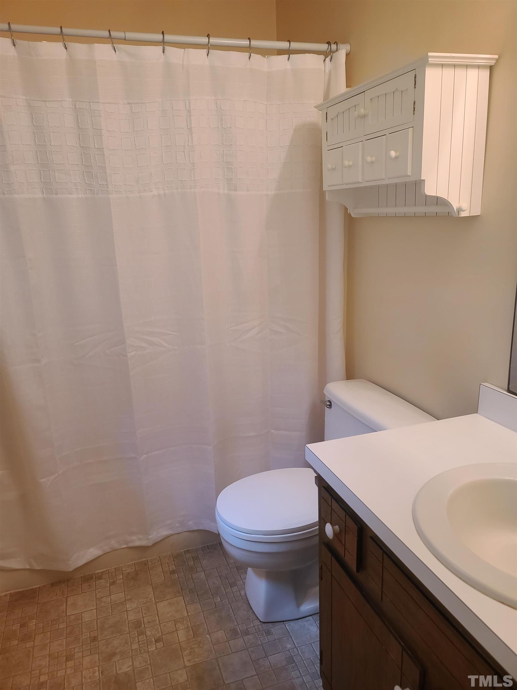 13125 Callens Lane Willow Spring, NC 27592 - Photo 13 of 13 a bathroom with a sink a toilet and shower curtain