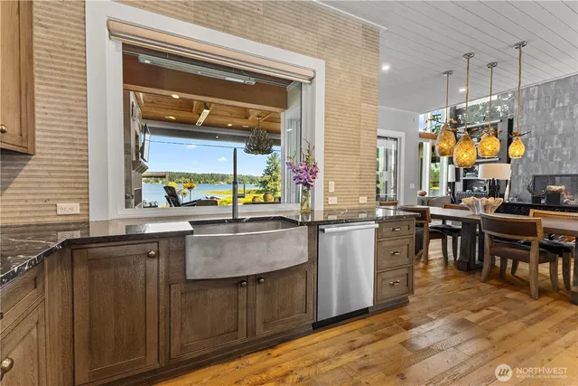a kitchen with lots of counter top space