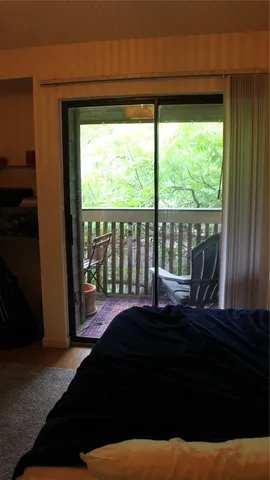 a living room with a large window