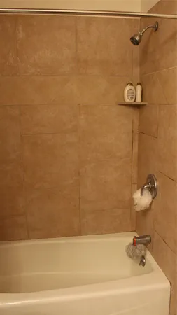 a bathroom with a bathtub