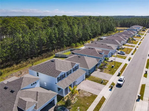 an aerial view of residential houses with outdoor space