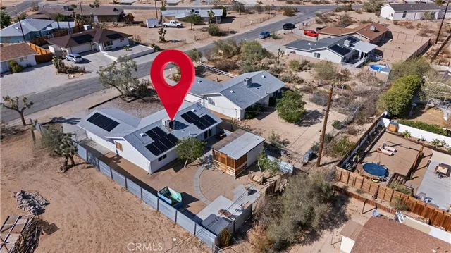 an aerial view of a parking space